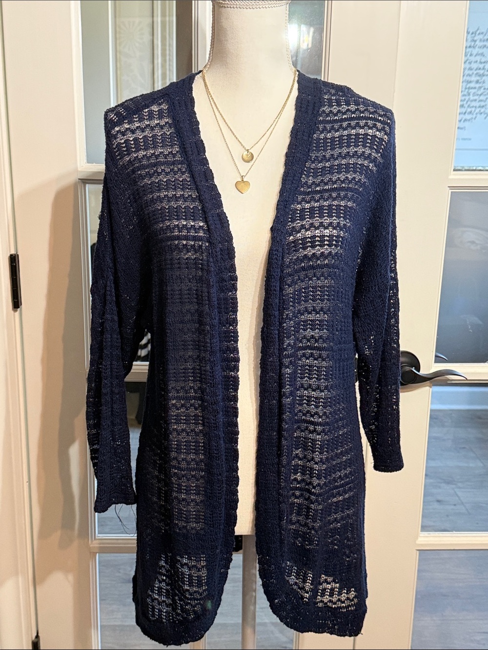 Forever 21 Navy Open-Front Crochet Cardigan M Cottagecore Minimalist